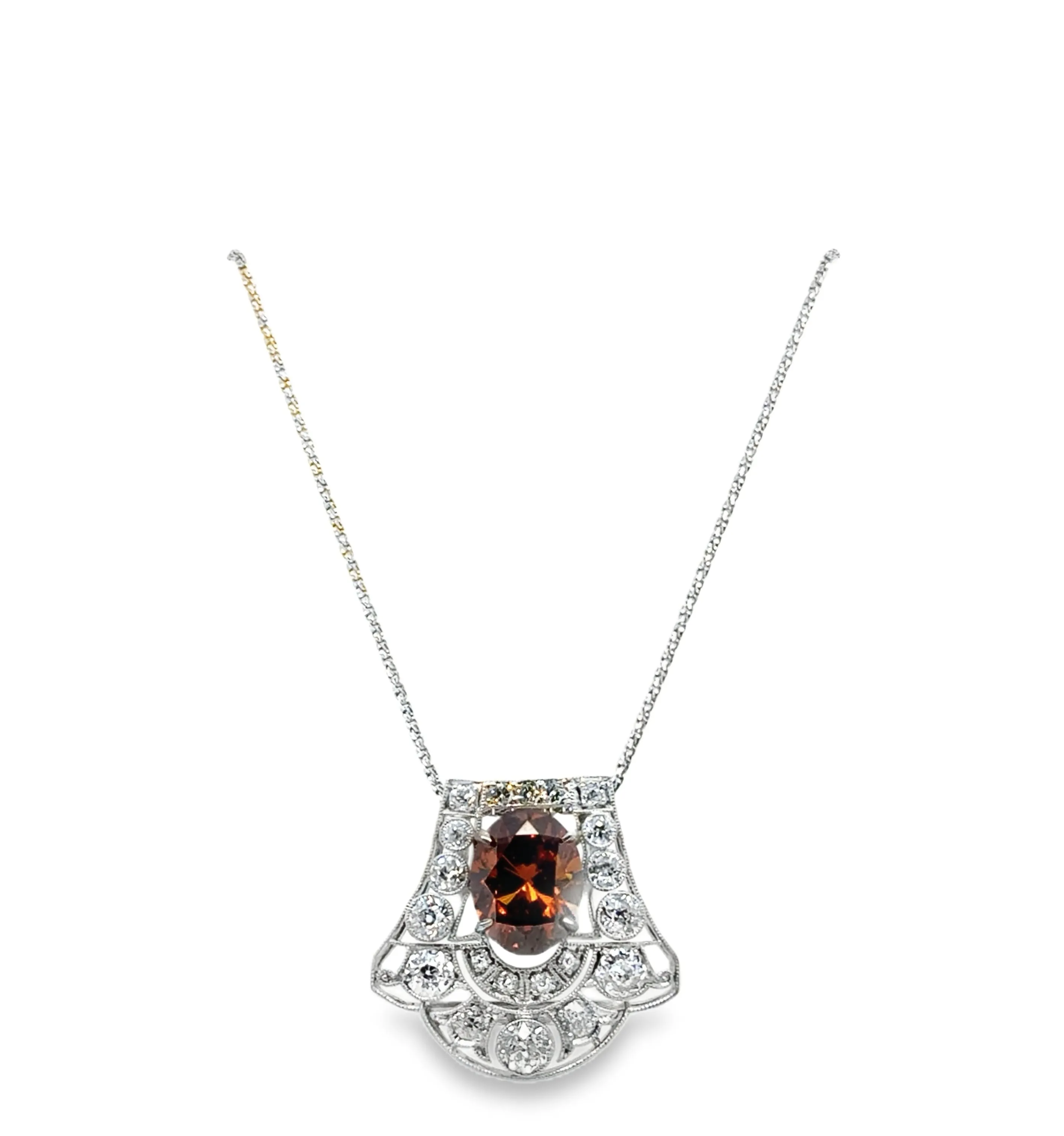 Orange-Brown and White Diamond Pendant