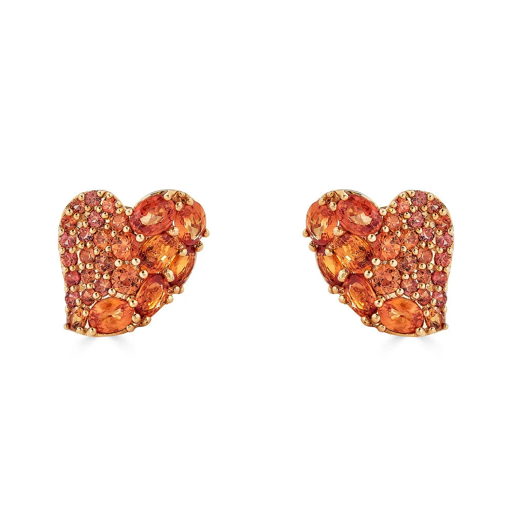 Orange Sapphire Heart Earrings
