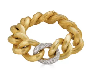 Pavé Link Chain Bracelet in Yellow Gold