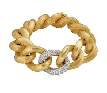 Pavé Link Chain Bracelet in Yellow Gold