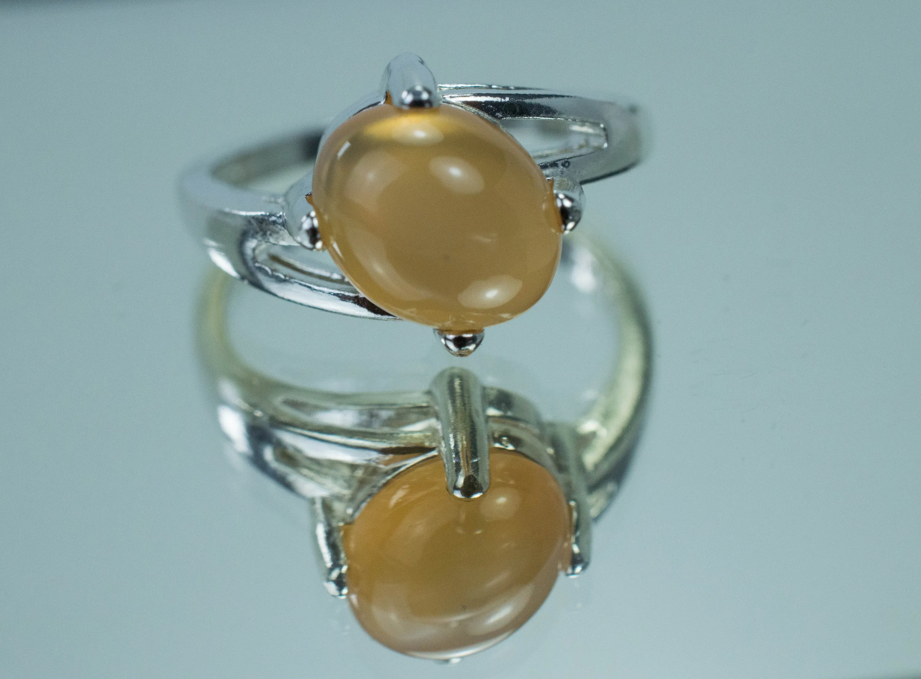 Peach Moonstone Ring; Genuine Untreated India Moonstone