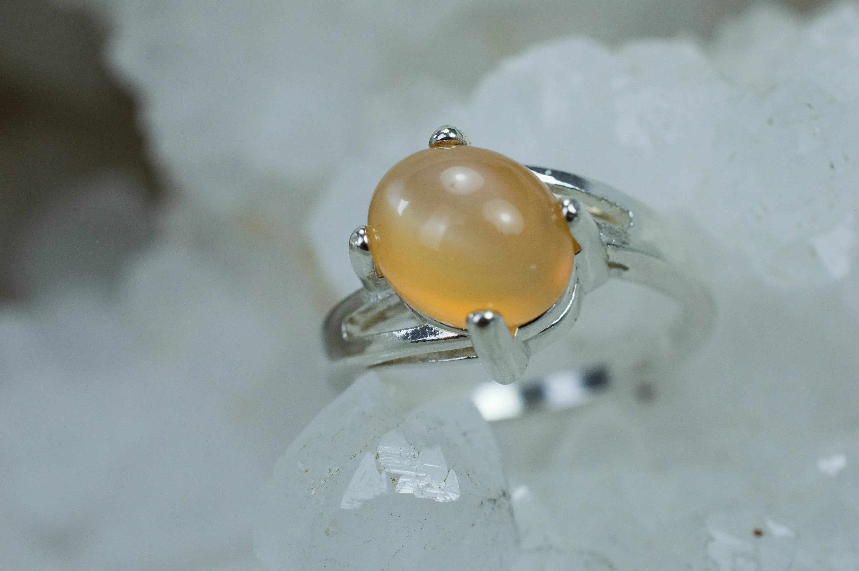 Peach Moonstone Ring; Genuine Untreated India Moonstone