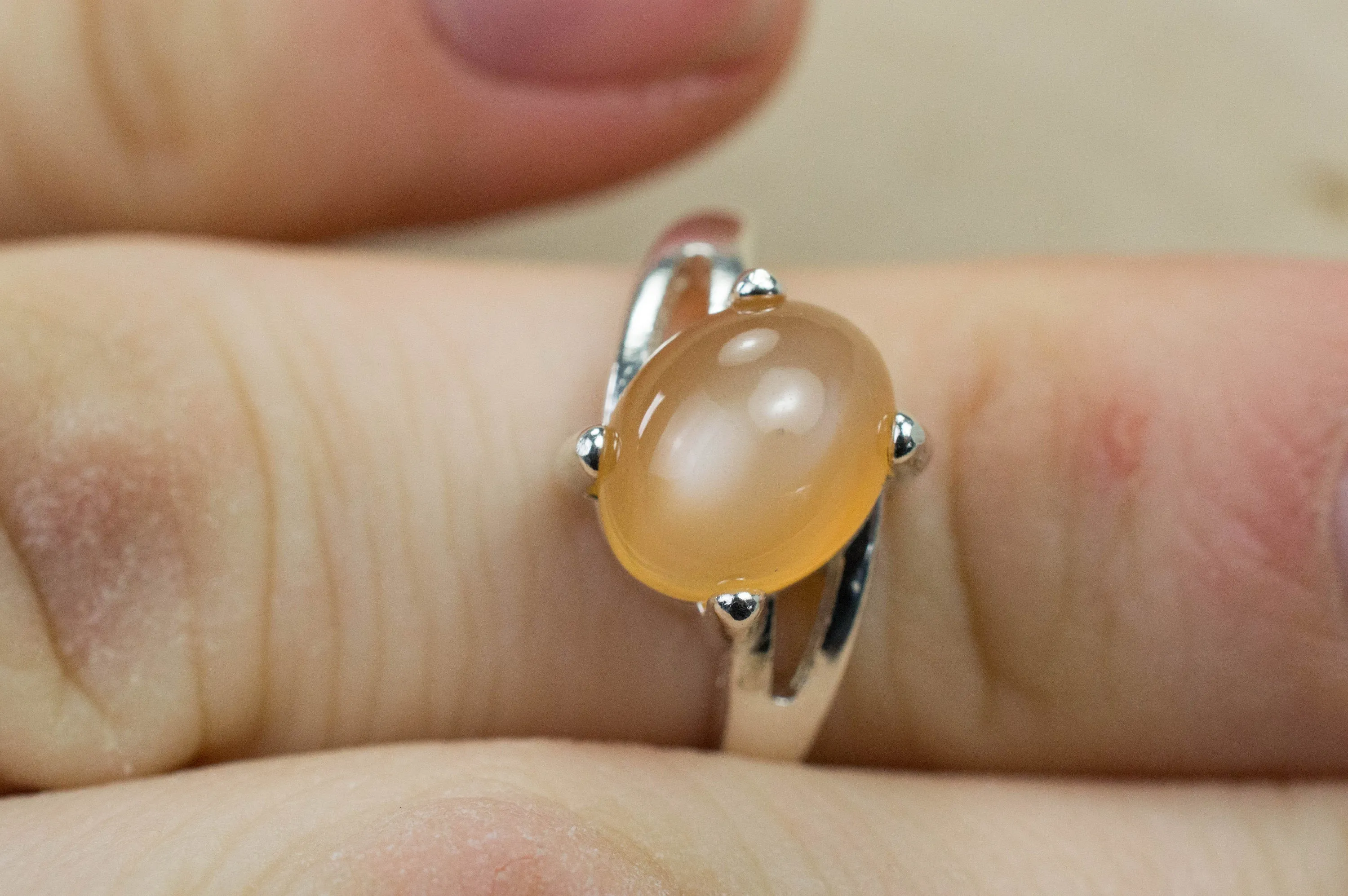 Peach Moonstone Ring; Genuine Untreated India Moonstone