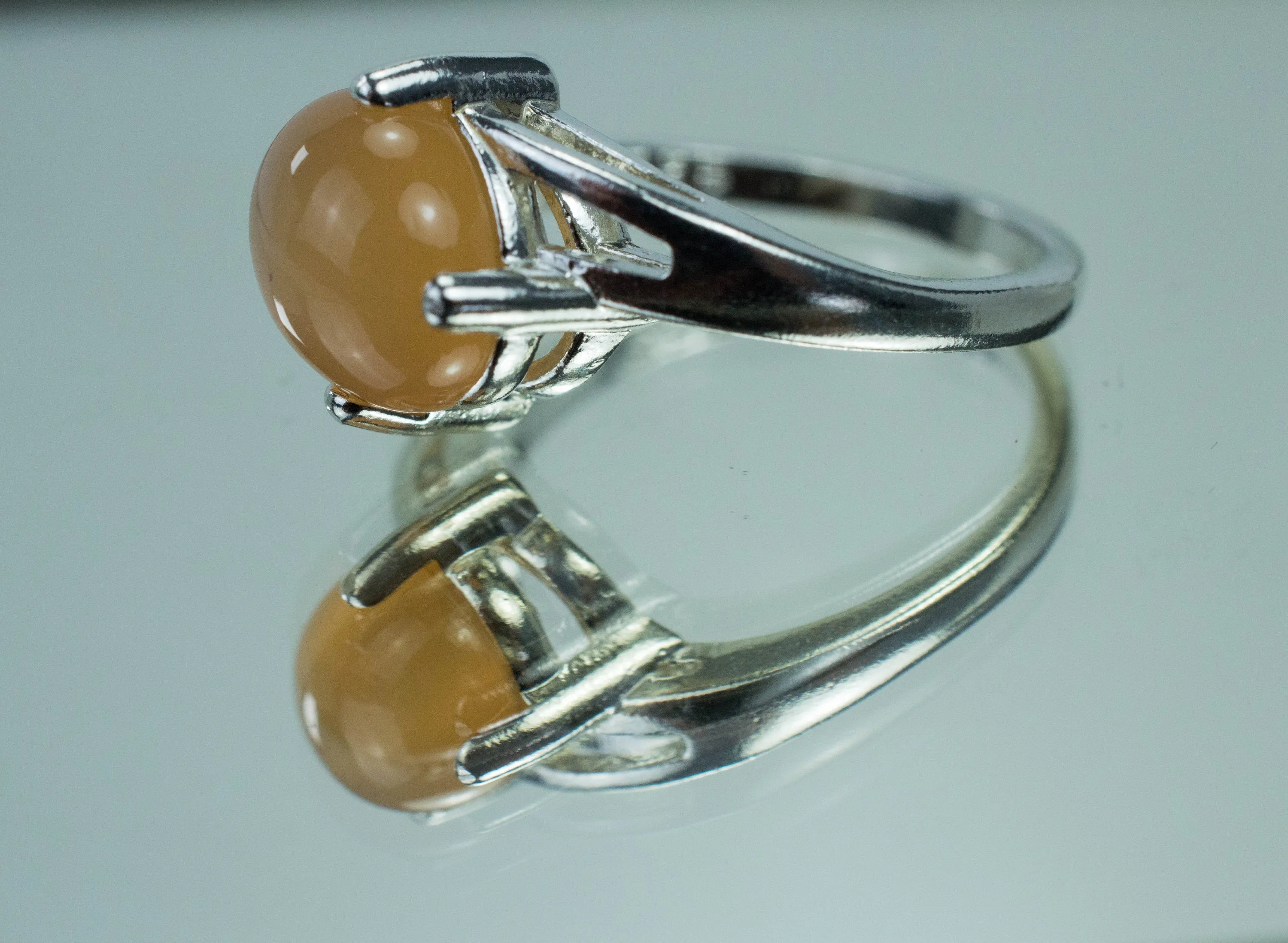 Peach Moonstone Ring; Genuine Untreated India Moonstone