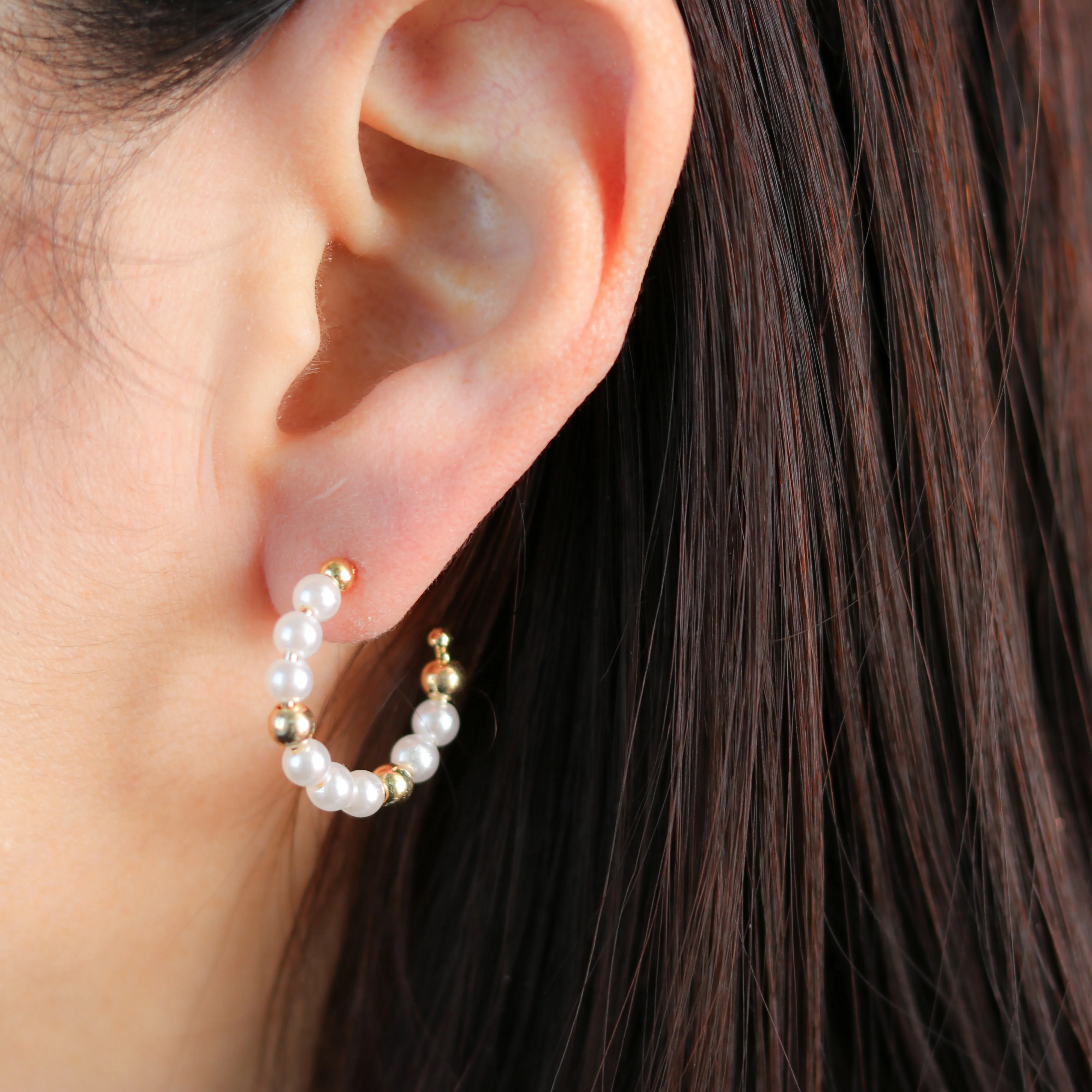 Pearl Medium Beaded Hoop Earring