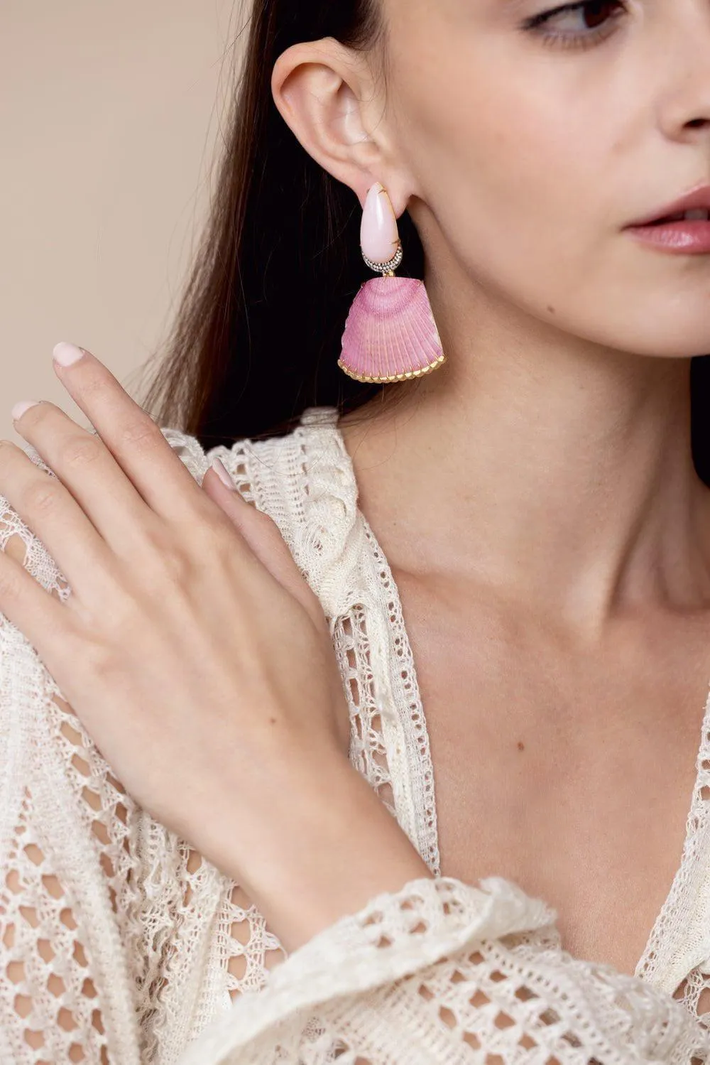 Pink Moonstone Purpurate Shell Earrings