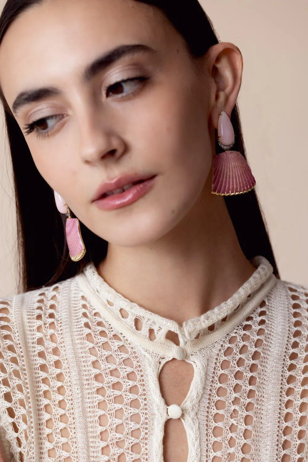 Pink Moonstone Purpurate Shell Earrings