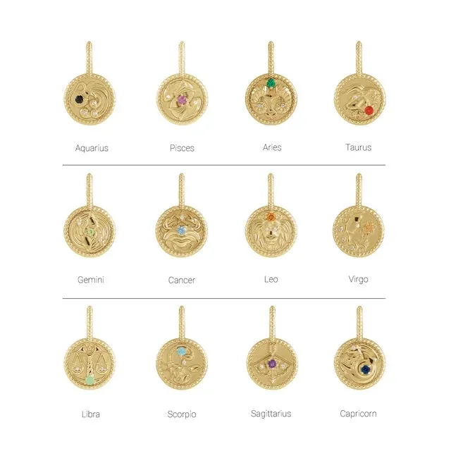 Platinum 14k Yellow Rose White Gold Sterling Silver Diamond and Citrine Leo Zodiac Horoscope Round Medallion Pendant Charm