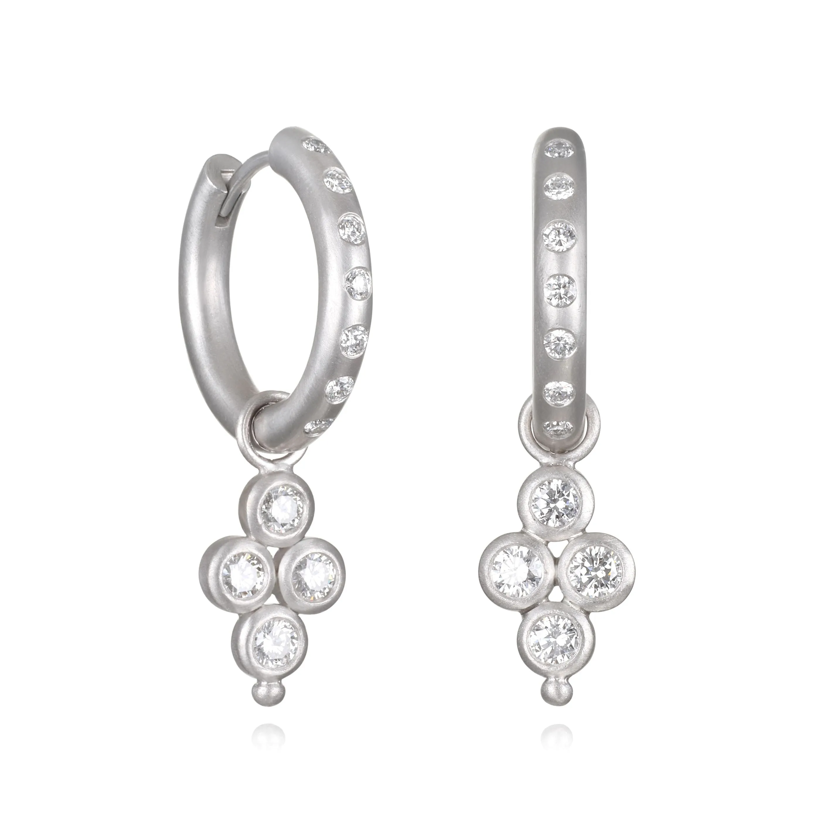 Platinum Quad Diamond Bezel Drops for Hoops