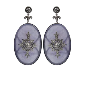 Purple Jade Oval Earrings with Diamonds
