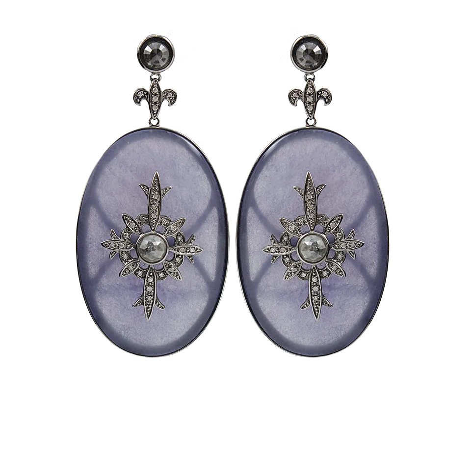Purple Jade Oval Earrings with Diamonds