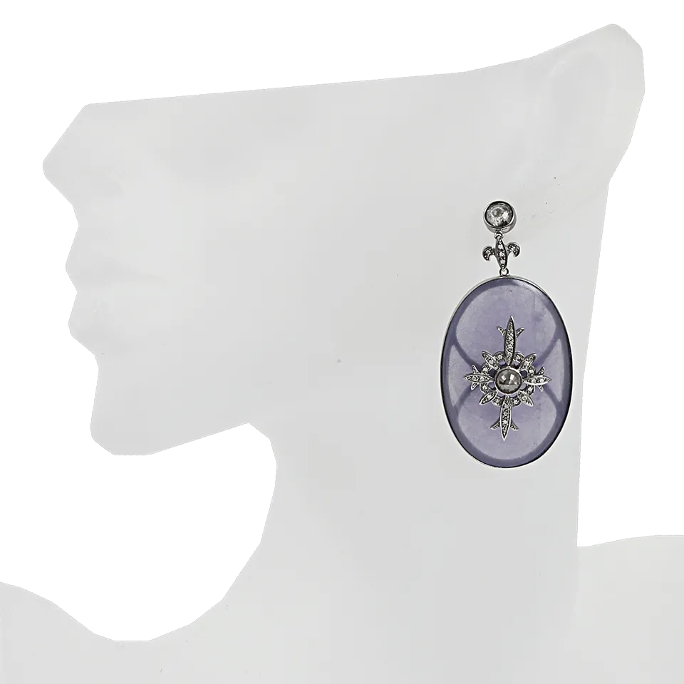 Purple Jade Oval Earrings with Diamonds