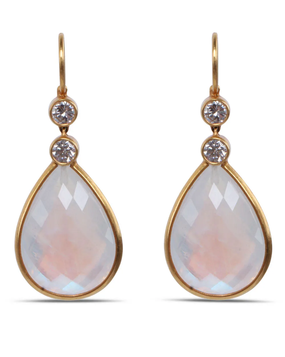 Rainbow Moonstone and Diamond Drop Earrings