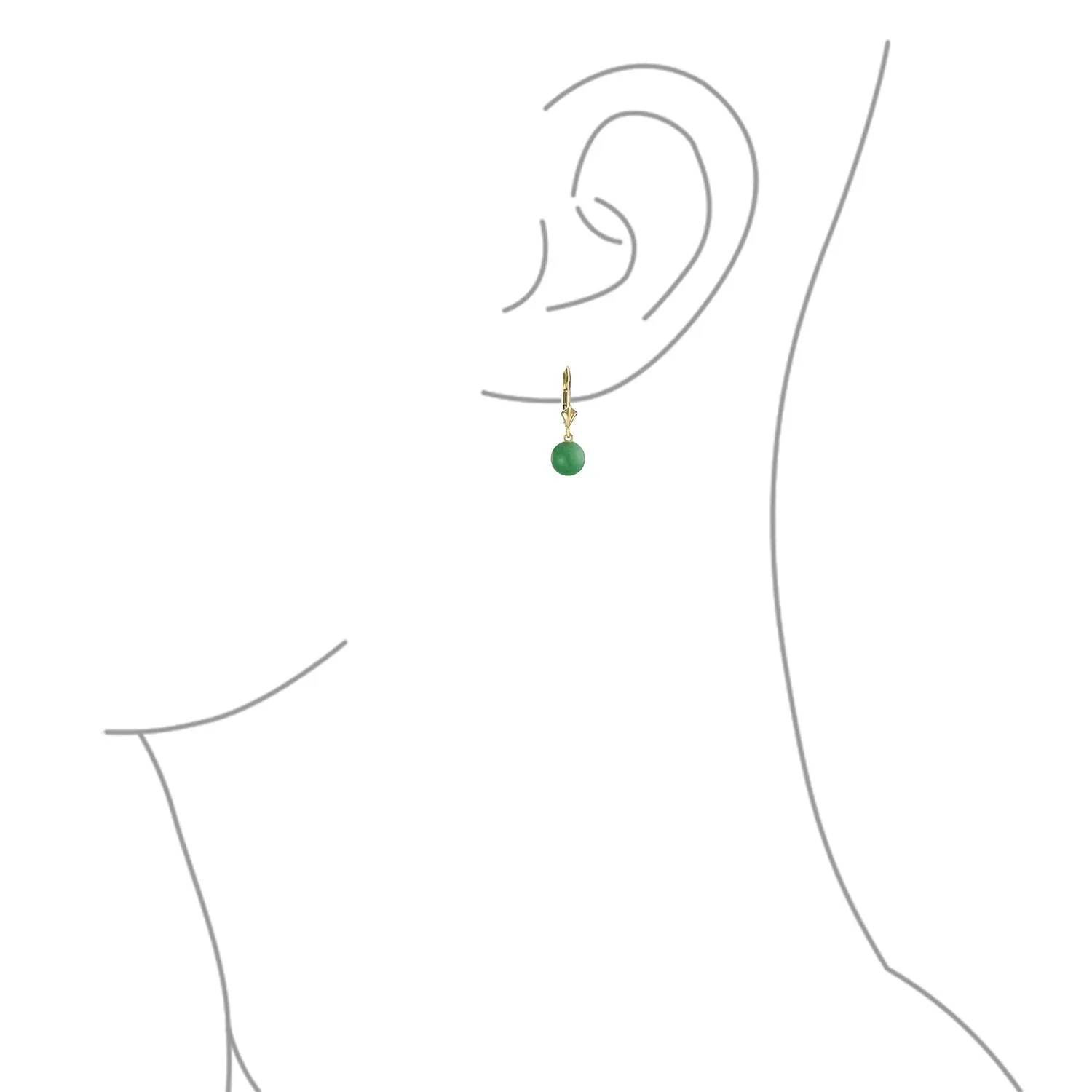 Simple Classic 14K Gold Green Jade Drop Ball Earrings with Lever Back