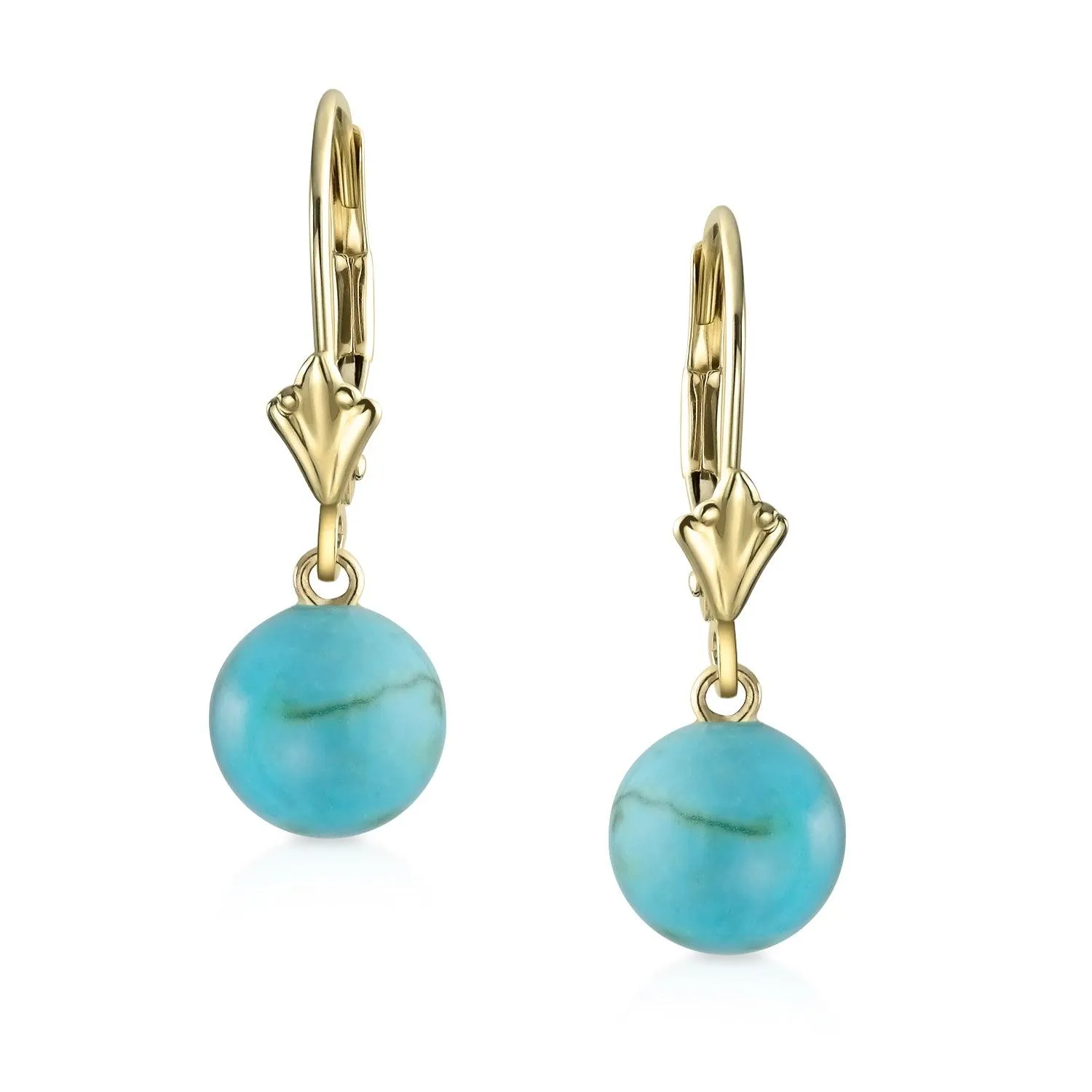 Simple Classic 14K Gold Green Jade Drop Ball Earrings with Lever Back