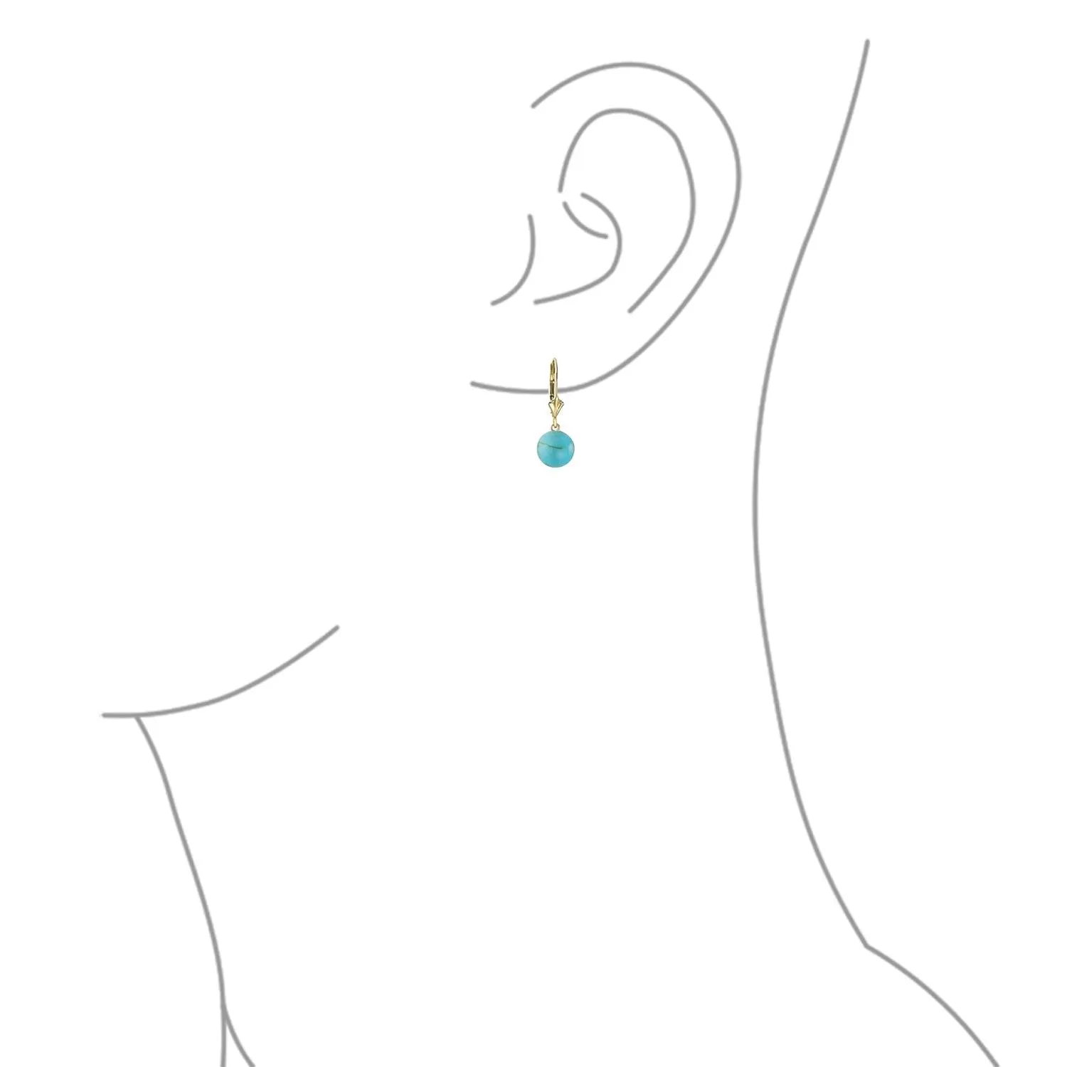 Simple Classic 14K Gold Green Jade Drop Ball Earrings with Lever Back