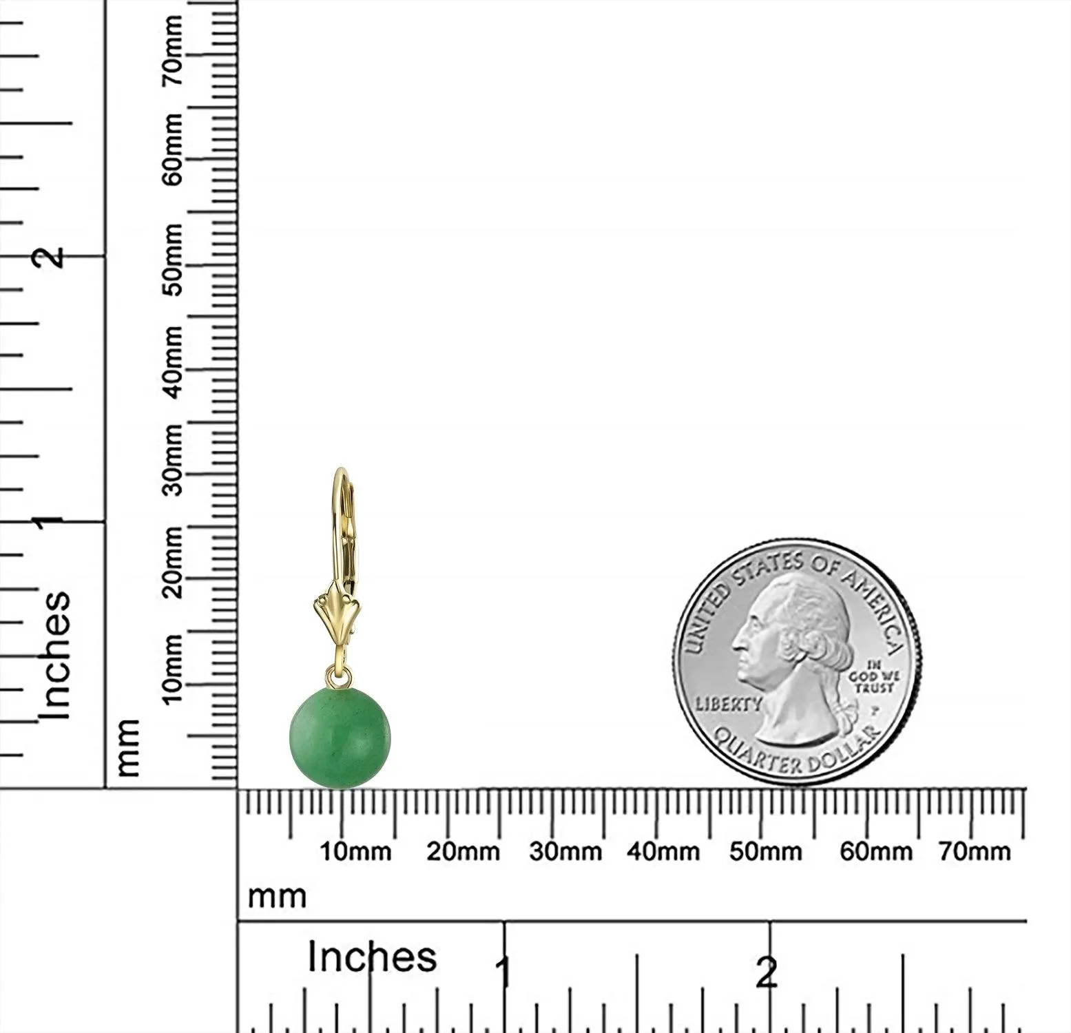 Simple Classic 14K Gold Green Jade Drop Ball Earrings with Lever Back
