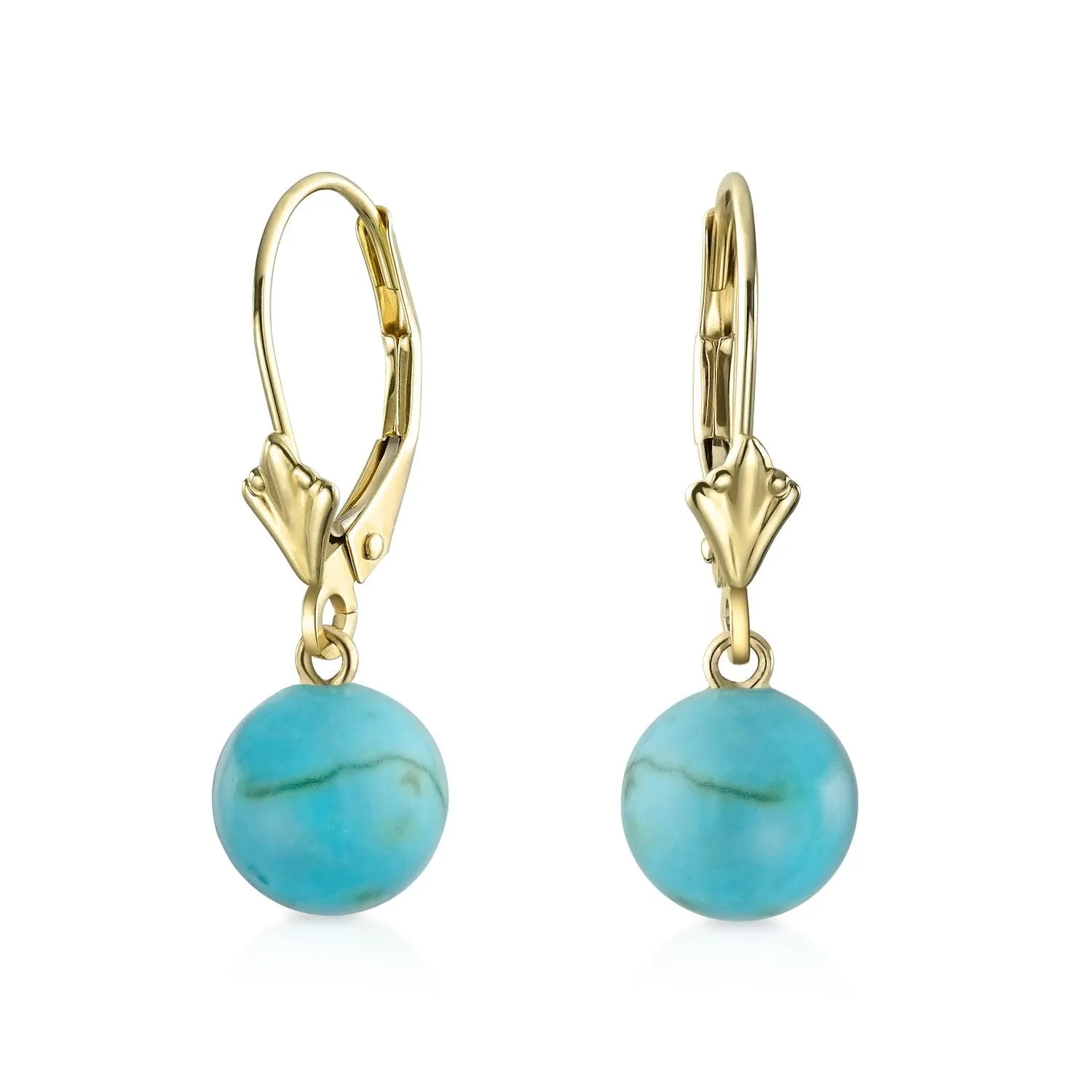 Simple Classic 14K Gold Green Jade Drop Ball Earrings with Lever Back