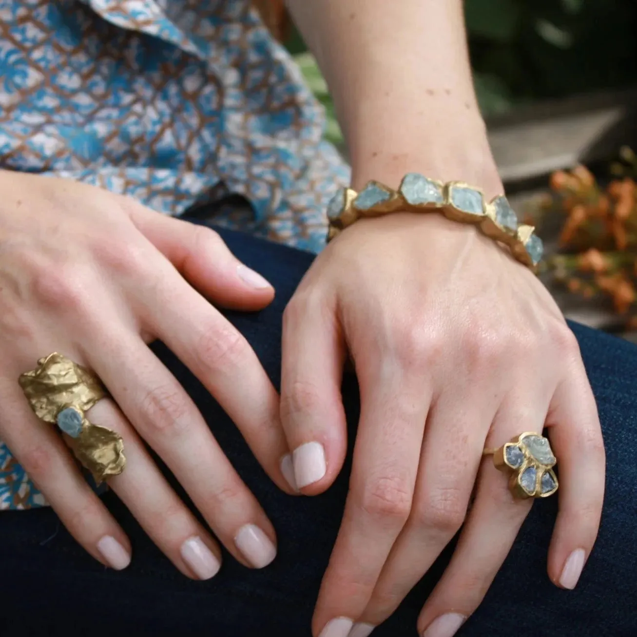 Slim Seafaring Cuff - Brass   Aquamarine