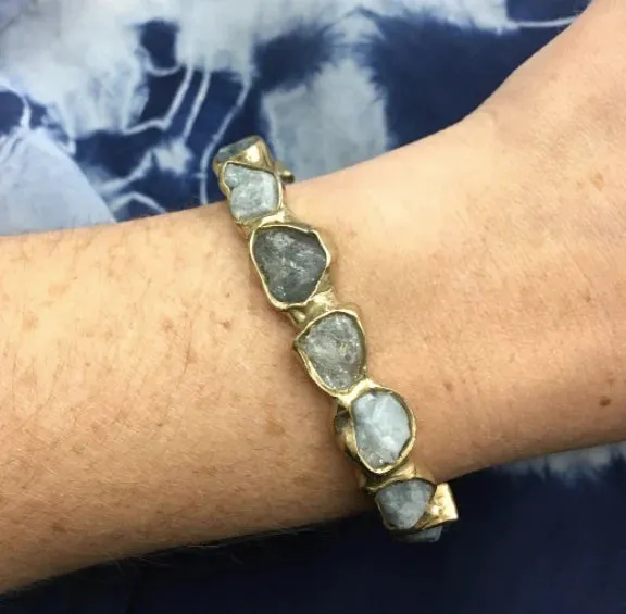 Slim Seafaring Cuff - Brass   Aquamarine