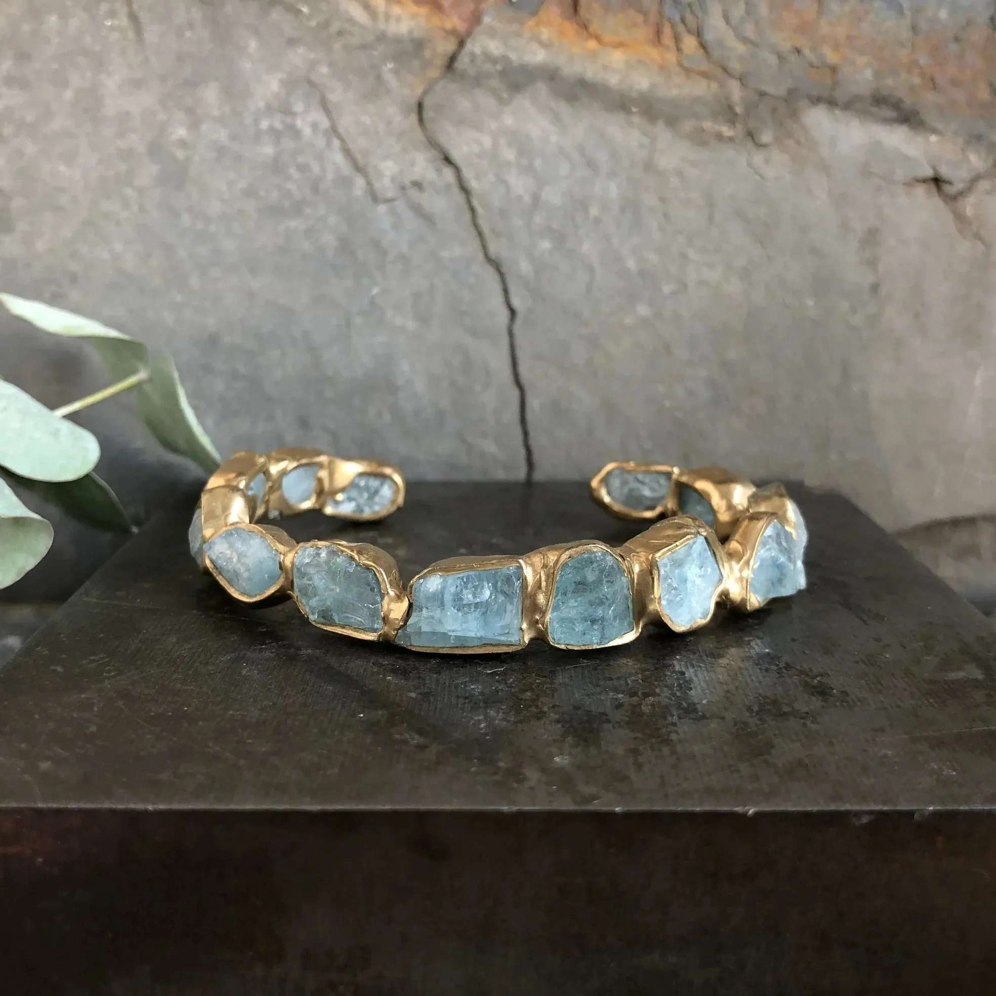 Slim Seafaring Cuff - Brass   Aquamarine