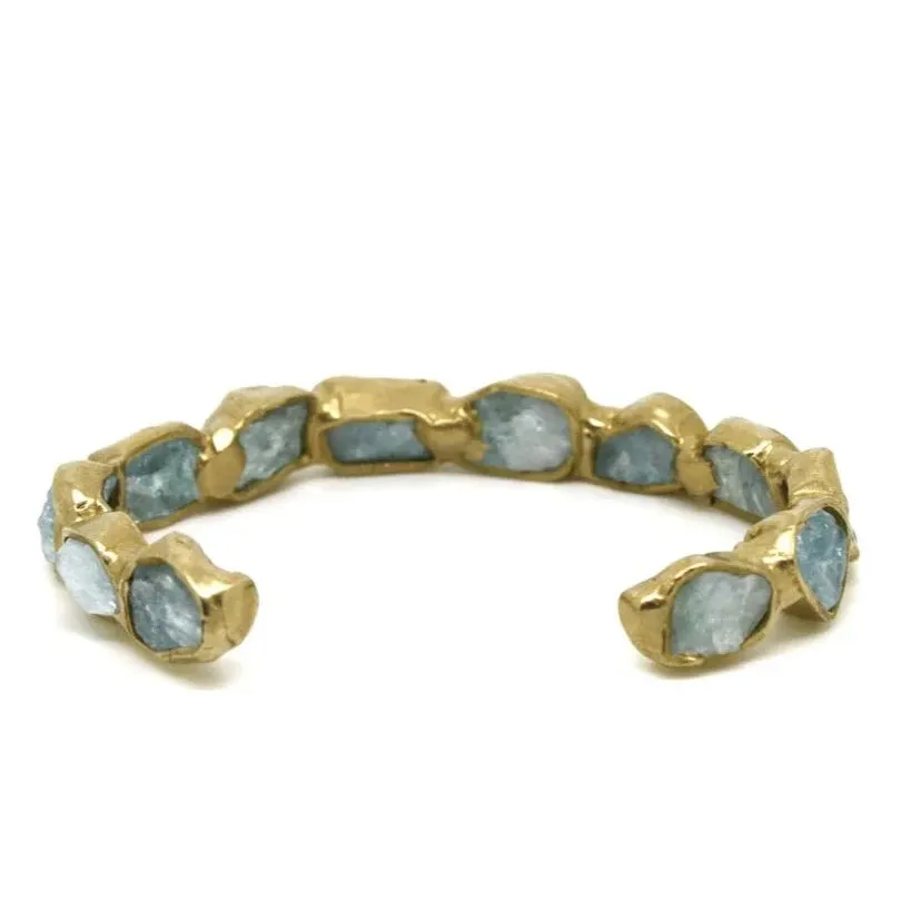 Slim Seafaring Cuff - Brass   Aquamarine