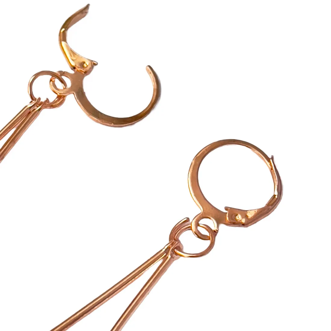 Square White Crystal Diamante Stud Rose Gold-Toned Hoop Drop Earrings