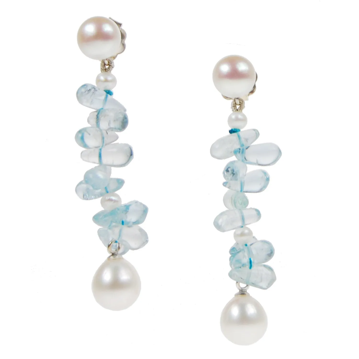 White Freshwater Pearl & Aquamarine 'Twinkling Light' Earrings